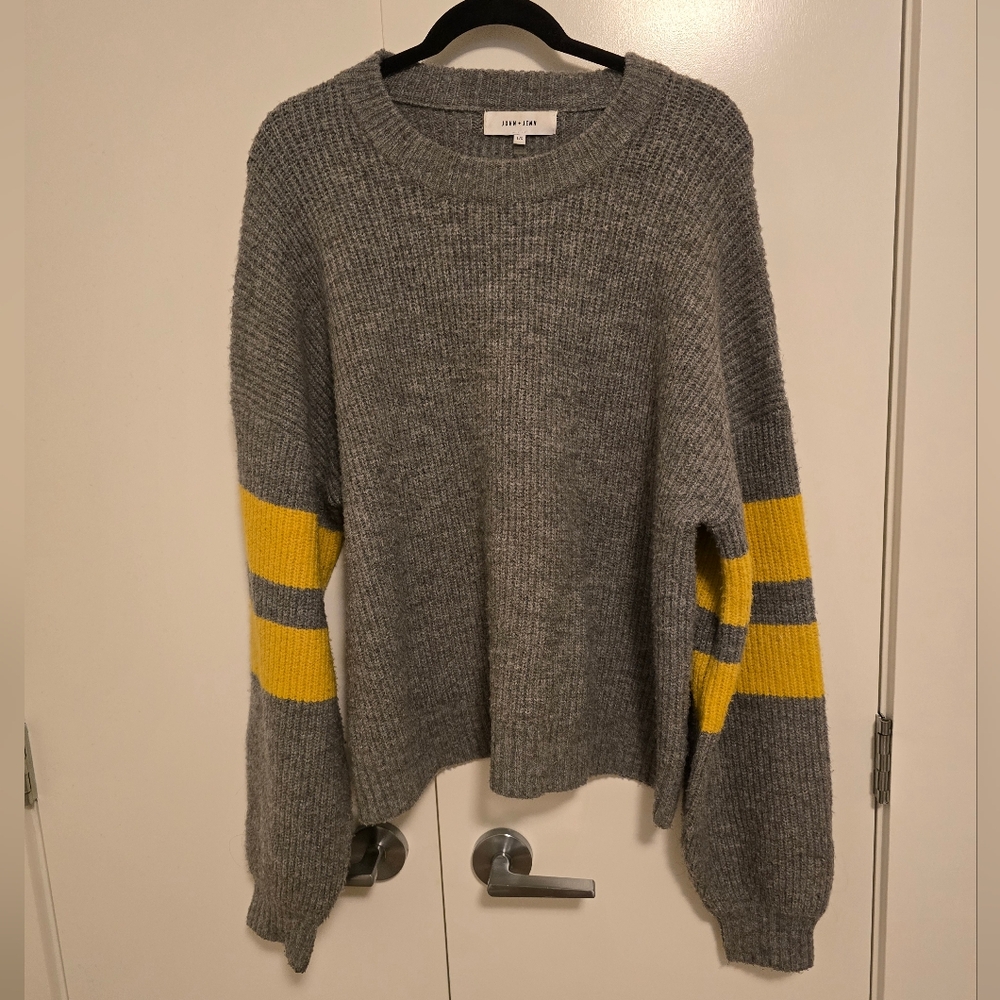 John + Jenn Gray Sweater with Yellow Accents